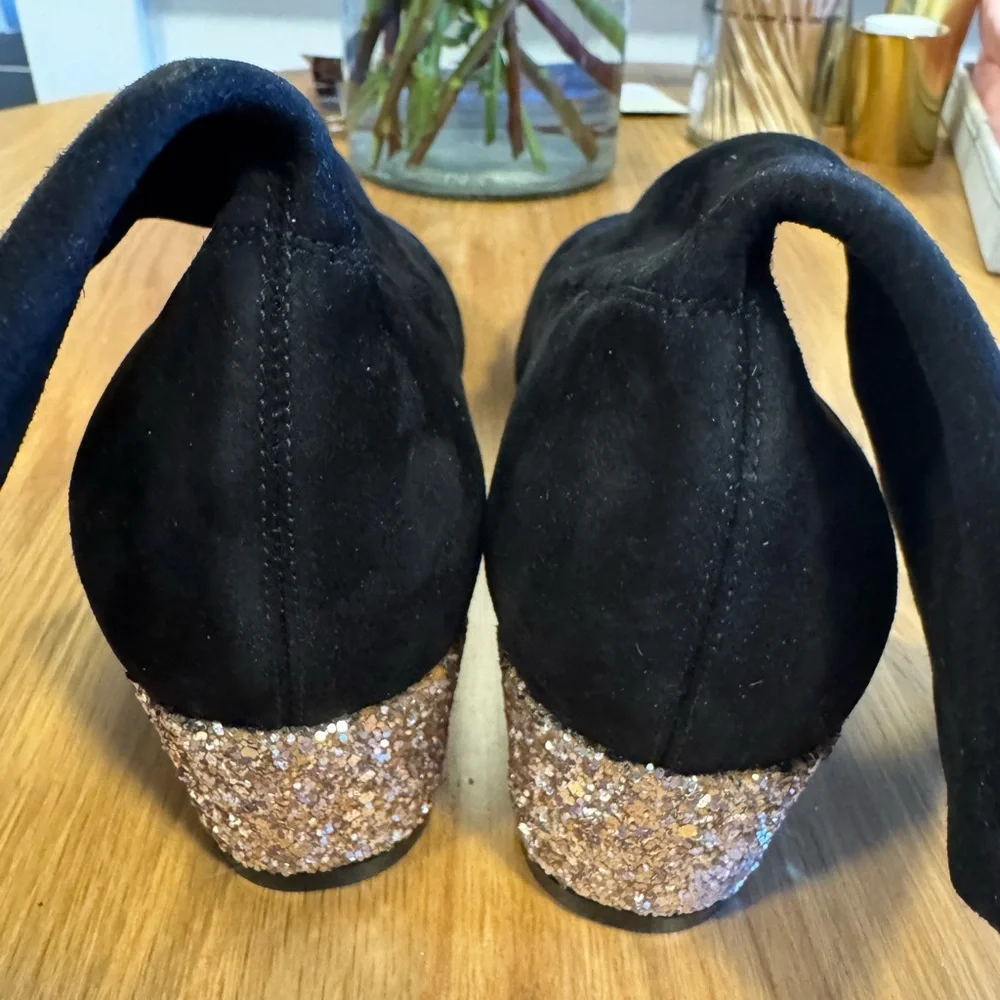 Jimmy Choo Black Suede Ankle Boots with Glitter Heel 38.5 EUC - Picture 7 of 12